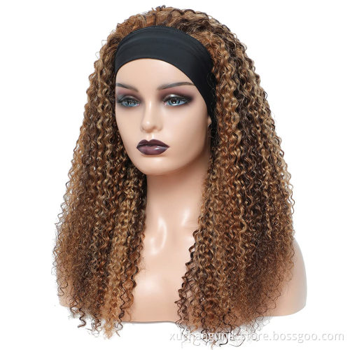 Uniky  high quality Ombre Highlight Headband Wig For Women Brazilian Water Wave Wig Remy Brown Colored Curly Human Hair Wigs